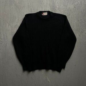 Vintage Revere Sweater Large Black 1960s Orlon Acrylic Ribbed Knit